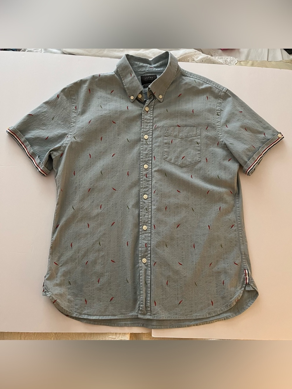 JACHS New York Shirt Classic Fit Chambray Chili Pepper Print Size Medium
